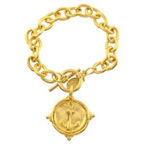 Susan Shaw Handcast Gold Anchor Charm Intaglio Chain Bracelet